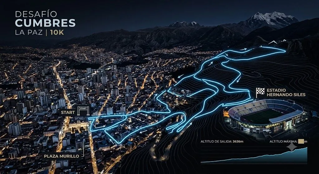 Mapa del recorrido de la carrera La Paz Night Run 10K - Edición Neon